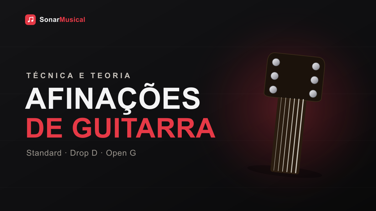 Afinações De Guitarra — ilustração das cordas e tarraxas da guitarra, capa do Sonar Musical