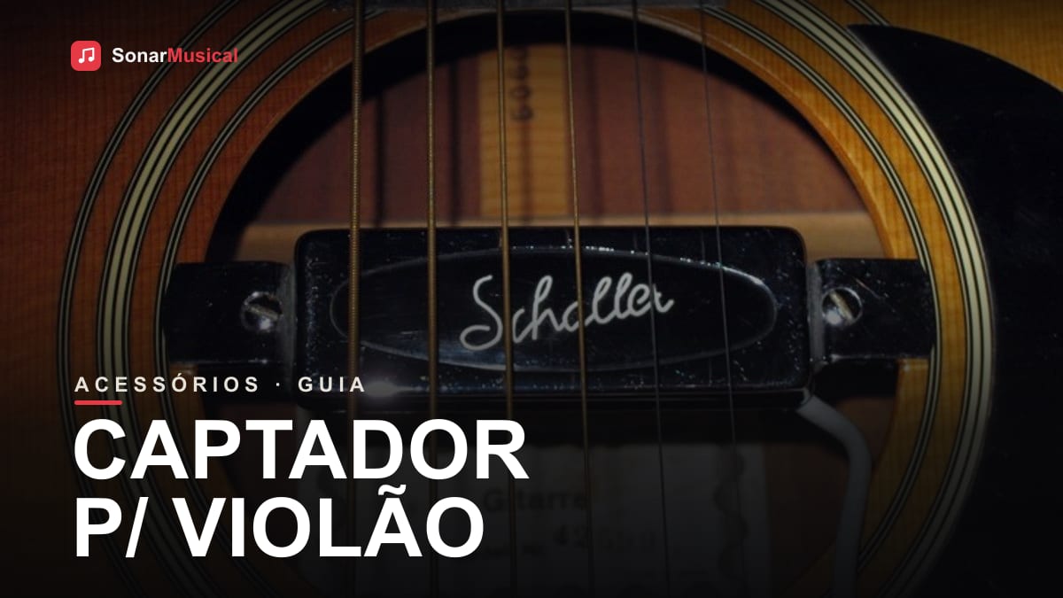 Captador magnético Schaller instalado na boca de um violão, com as cordas por cima