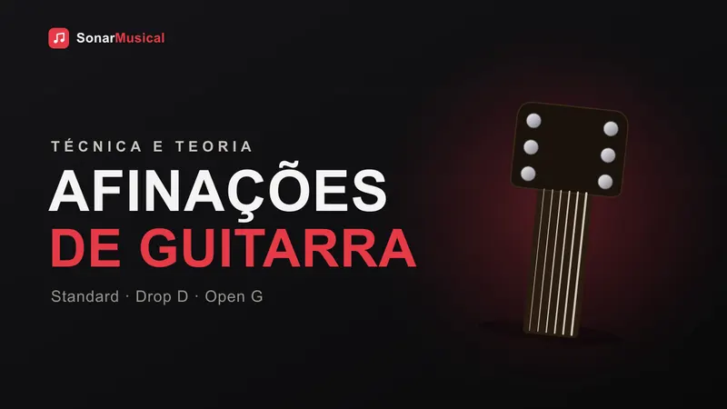 Afinações De Guitarra, ilustração das cordas e tarraxas da guitarra, capa do Sonar Musical