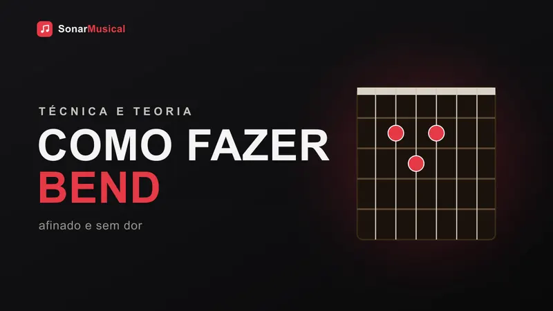 Dedos empurrando uma corda da guitarra para fazer um bend, capa do Sonar Musical