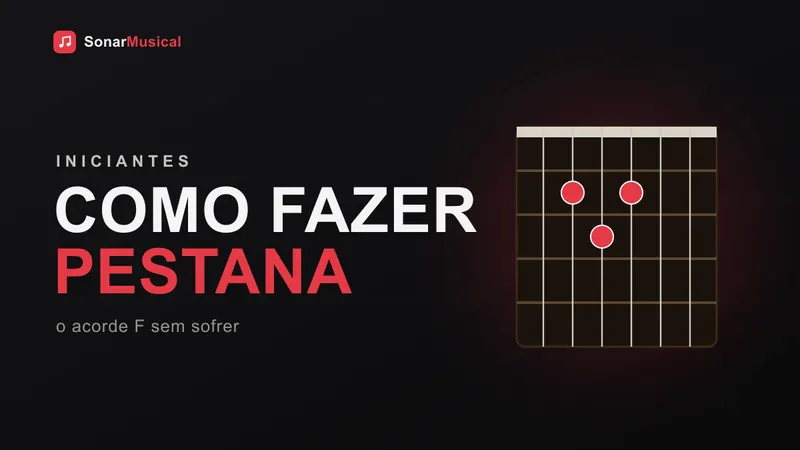 Mão fazendo um acorde com pestana no braço da guitarra, capa do Sonar Musical