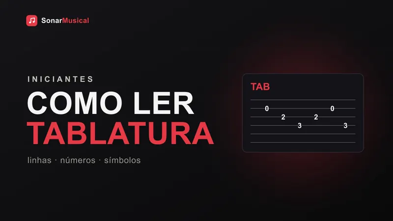 Exemplo de tablatura de guitarra com números sobre as seis linhas, capa do Sonar Musical