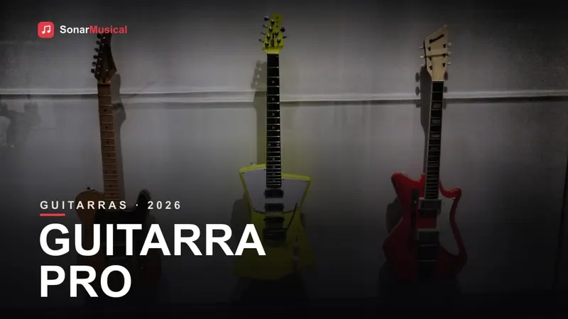 Guitarra elétrica profissional em estúdio de gravação com iluminação de palco
