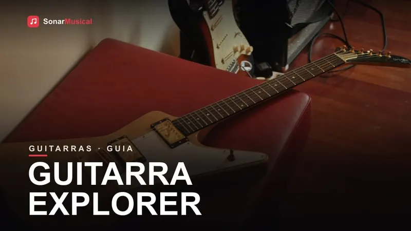Guitarra Explorer de corpo angular, capa do Sonar Musical
