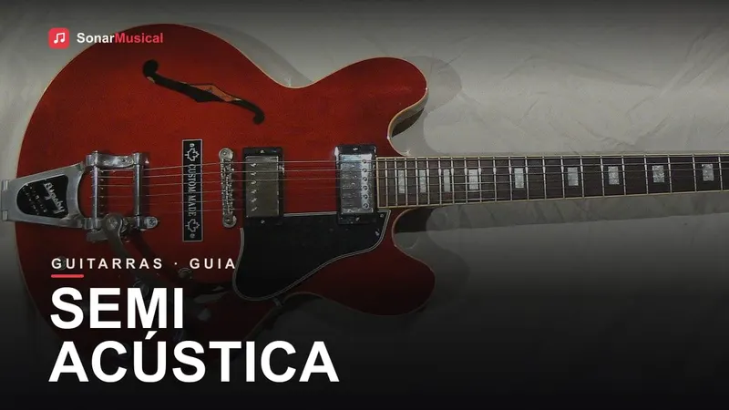 Guitarra semiacústica com furos em f e corpo oco, capa do Sonar Musical