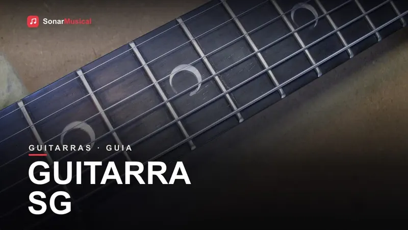Guitarra SG cherry de corpo fino com dois humbuckers, capa do Sonar Musical