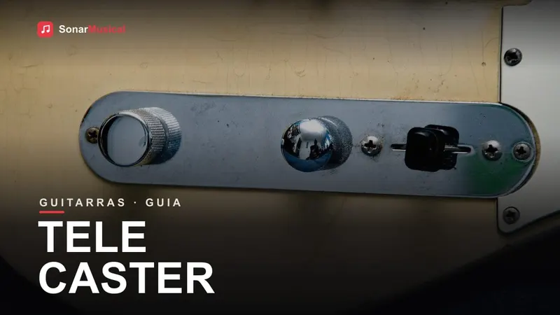 Guitarra Telecaster com corpo butterscotch e escudo preto, capa do Sonar Musical