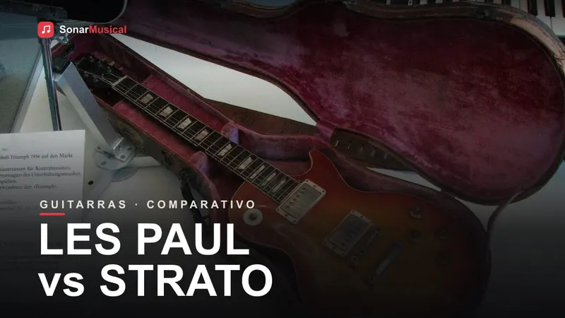 Guitarra Les Paul ao lado de uma Stratocaster, capa do Sonar Musical