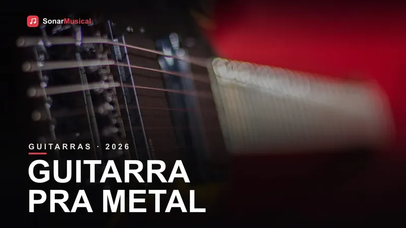 Guitarra estilo superstrat preta voltada para metal, capa do Sonar Musical