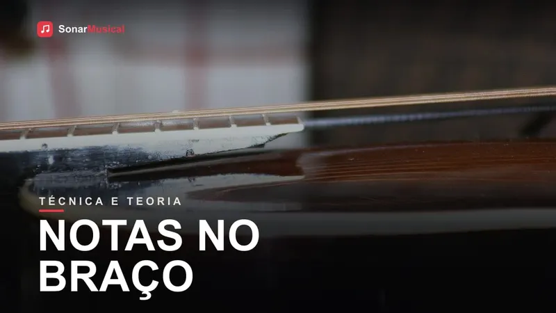 Escala do braço de um instrumento de cordas vista de perto