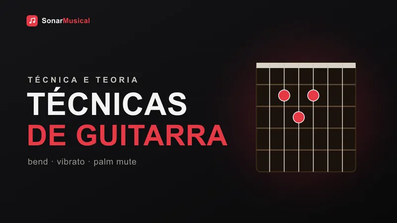 Técnicas De Guitarra, ilustração de um diagrama de braço de guitarra, capa do Sonar Musical