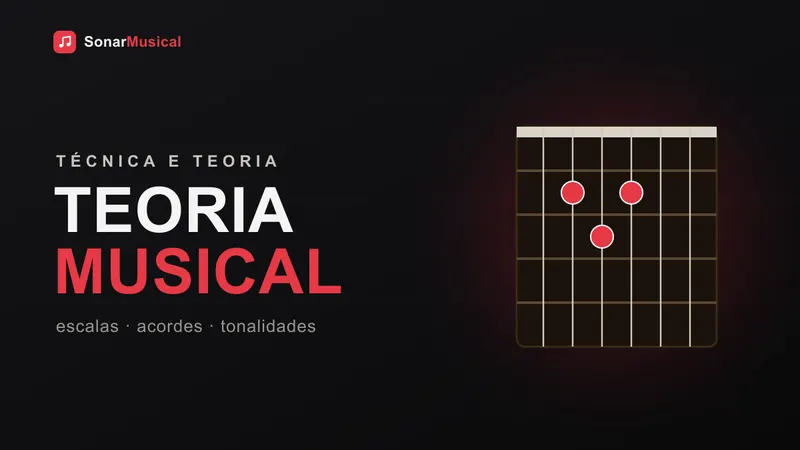 Teoria Musical, ilustração de um diagrama de braço de guitarra, capa do Sonar Musical