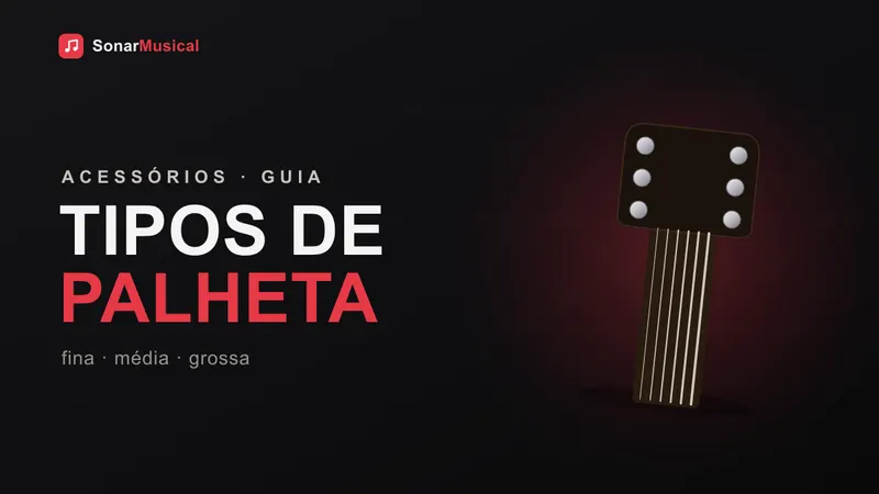 Vários tipos de palheta de guitarra de espessuras diferentes, capa do Sonar Musical