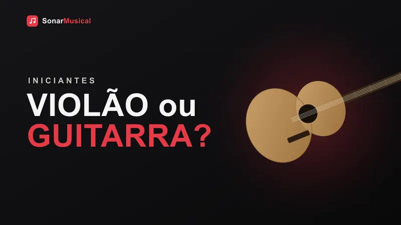 Violão acústico e guitarra elétrica lado a lado sobre fundo escuro