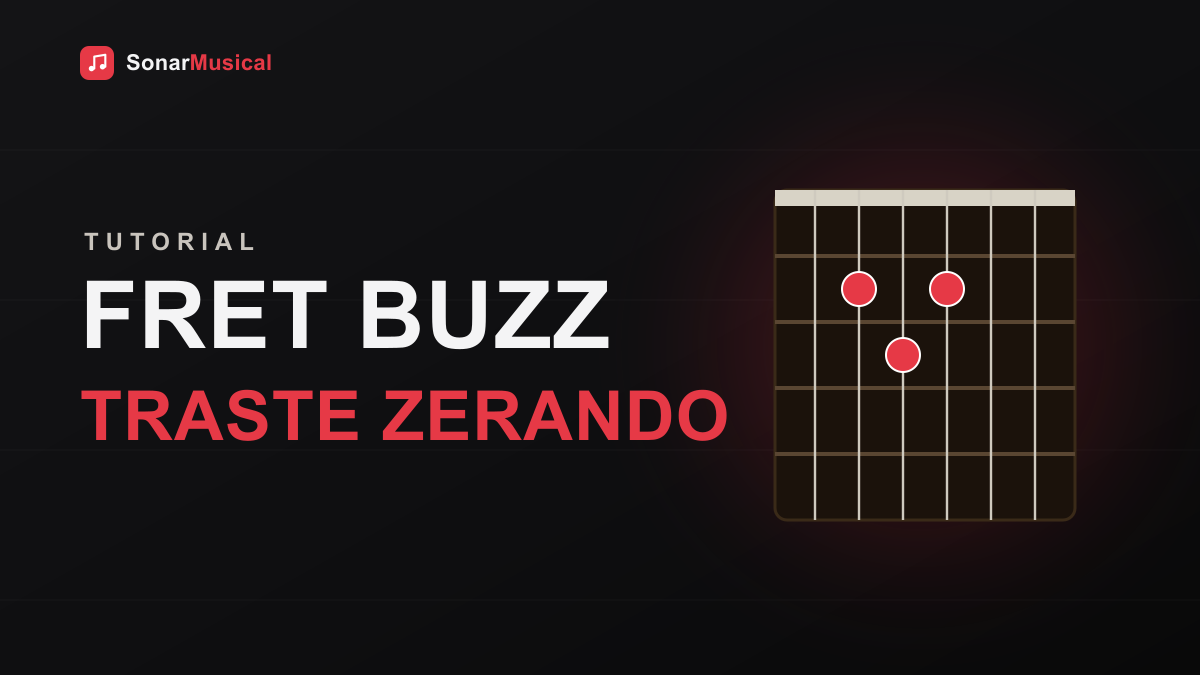 Fret Buzz — ilustração de um diagrama de braço de guitarra, capa do Sonar Musical