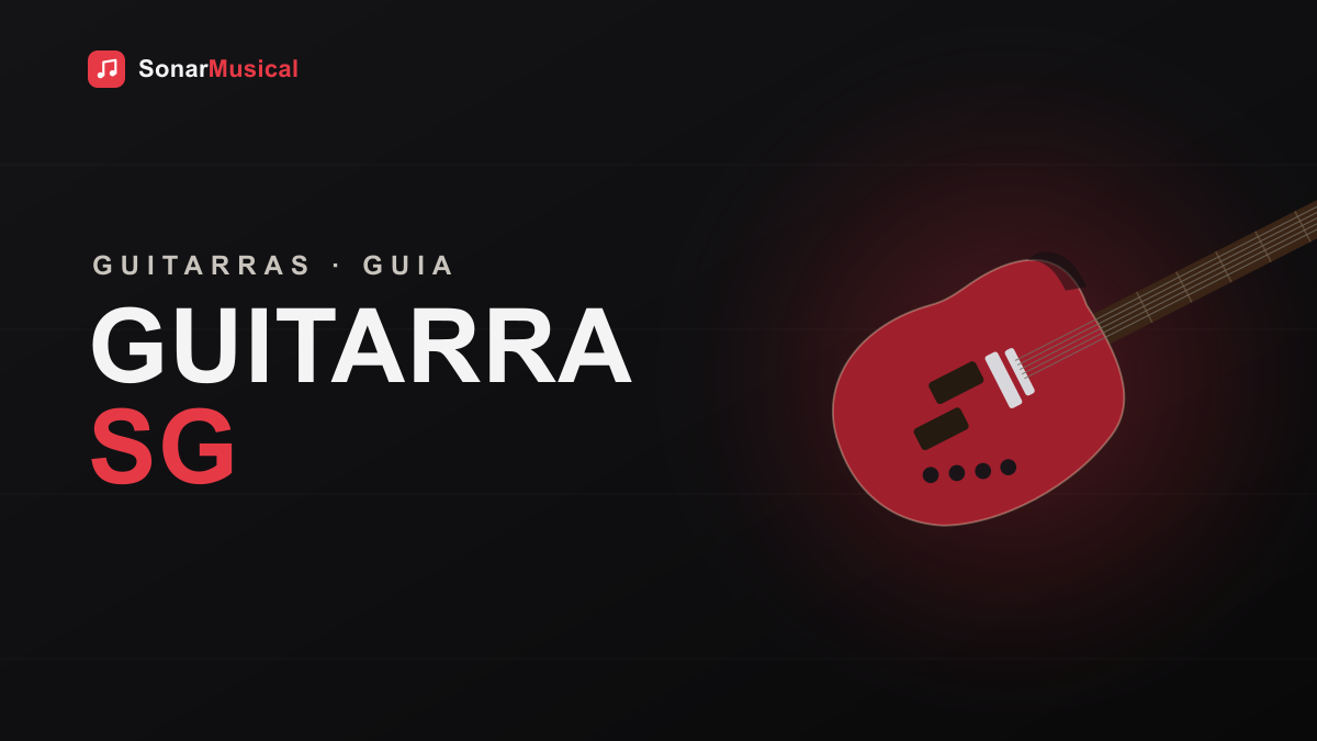 Guitarra SG cherry de corpo fino com dois humbuckers, capa do Sonar Musical