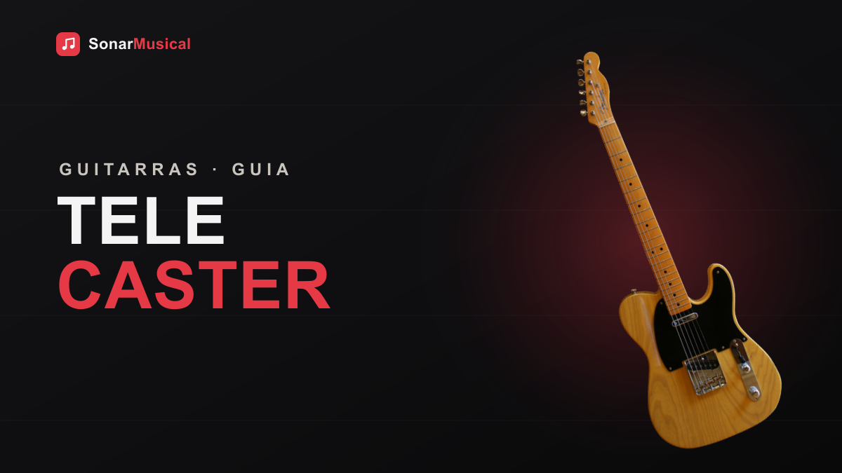Guitarra Telecaster com corpo butterscotch e escudo preto, capa do Sonar Musical