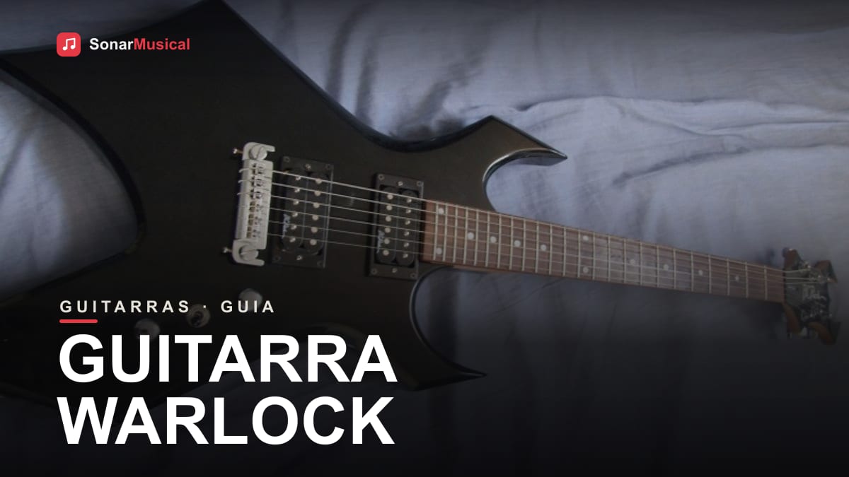 Guitarra B.C. Rich Warlock preta, de corpo angular e dois humbuckers, com braço fino