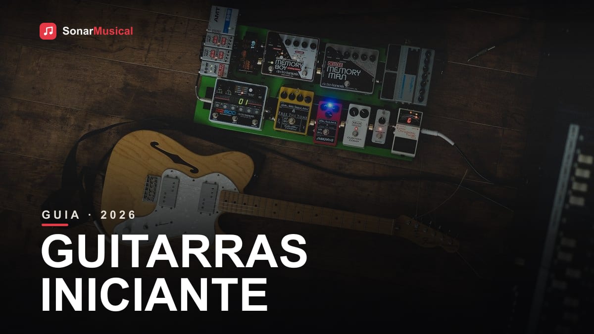 Guitarra elétrica colorida ideal para iniciantes