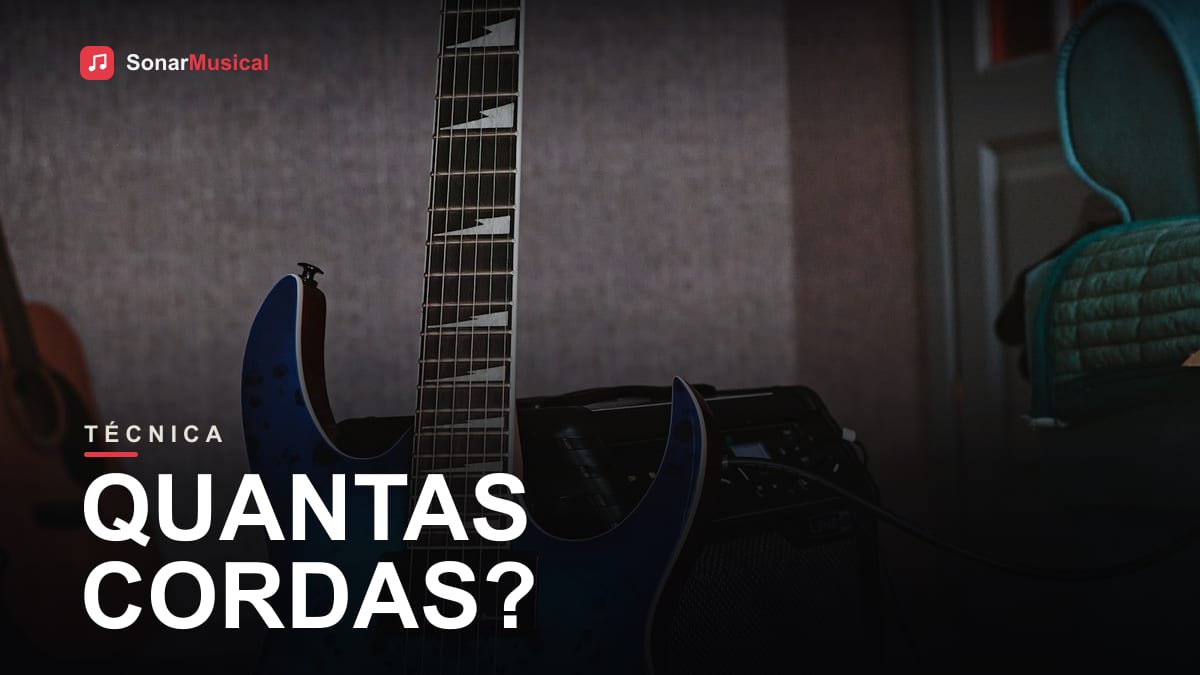 Close-up das cordas de uma guitarra elétrica presas nas tarraxas